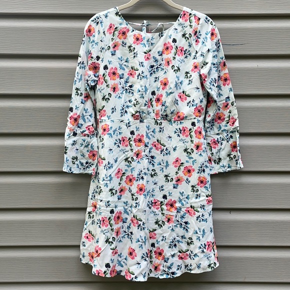 LOFT Floral Print Bell Sleeve Mini Dress - Picture 1 of 10